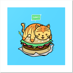 Cute Cat Burger Posters and Art